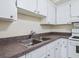 White kitchen features double sink, ample counter space, and white cabinets at 4800 Rilma Ave # 143, Sarasota, FL 34234