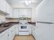 Small kitchen with white cabinets and appliances at 4800 Rilma Ave # 143, Sarasota, FL 34234