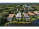 Aerial view of homes with private pools near a lake at 7335 Saint Georges Way, University Park, FL 34201