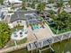 Aerial view of canal-front home with private dock, pool, and outdoor entertaining areas at 4108 101St W St, Bradenton, FL 34210