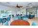Community room with tables, chairs, and pool view at 4072 Fairway Pl, North Port, FL 34287