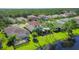 Scenic aerial view of a home featuring a large backyard, screened porch, and a serene pond at 11492 Dancing River Dr, Venice, FL 34292