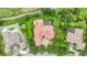 Overhead view of home and pool, surrounded by green space at 3218 Signet Ct, Sarasota, FL 34240