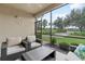 Relaxing screened lanai with patio furniture overlooking a lush golf course at 12710 Sorrento Way # 101, Bradenton, FL 34211