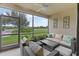 Screened lanai with outdoor seating overlooking the golf course at 12710 Sorrento Way # 101, Bradenton, FL 34211