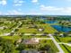 Aerial view of a house and neighborhood with a lake at 17812 Doe Creek Ct, Parrish, FL 34219
