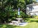Landscaped backyard with stone patio set and umbrella at 6101 34Th W St # 16A, Bradenton, FL 34210