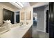 Bathroom with neutral countertops, dark cabinets, and an owl statue at 2204 Chipley Ave, North Port, FL 34286