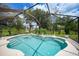 A beautiful screened in pool with clear blue water, plants, and green backyard at 2204 Chipley Ave, North Port, FL 34286
