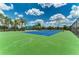 Tennis court with green surface and surrounding landscaping at 12198 Longview Lake Cir, Bradenton, FL 34211