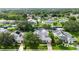 An aerial view showcases a waterfront home, surrounded by lush greenery and serene canals at 4532 Shark Dr, Bradenton, FL 34208