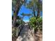 Wooden walkway leads to beach through lush foliage, offering a relaxing and private access at 1603 Gulf N Dr # 5, Bradenton Beach, FL 34217