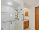 Modern bathroom with glass shower and updated fixtures at 5222 Myrtle Wood # 9, Sarasota, FL 34235