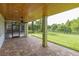 Covered patio with pavers, ceiling fan, and view of backyard at 2824 Esmeralda Dr, Sarasota, FL 34243