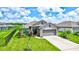 Single-Gathering home with gray siding, two-car garage, and manicured lawn at 16162 61St E Ln, Parrish, FL 34219