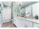 Bathroom with double vanity, granite countertop, and a shower/tub combo at 5435 Lago Maggio St, Sarasota, FL 34238