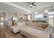 Open concept kitchen with island and living area, offering ocean views at 1900 Gulf N Dr # 1, Bradenton Beach, FL 34217