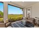 Covered lanai with seating and golf course views at 7390 Divot Loop, Lakewood Ranch, FL 34202