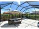 Screened patio with comfortable lounge chairs and table at 8744 Bellussi Dr, Sarasota, FL 34238