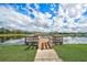 Wooden fishing dock extending over a serene lake at 12734 Rainwashed Loop, Parrish, FL 34219