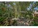 Lush backyard oasis with a dining area, various plants and tranquil statues at 1663 4Th St, Sarasota, FL 34236