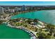 Aerial view of waterfront park with marina, walking paths and cityscape at 1677 4Th St, Sarasota, FL 34236