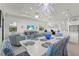 Bright, open living space with modern decor, an ornate chandelier, and comfortable seating arrangement at 14480 Eagle Branch Dr, Nokomis, FL 34275