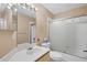 Clean bathroom with a shower/tub combo and updated vanity at 6933 43Rd E Ct, Sarasota, FL 34243