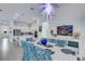 Elegant dining room with white table, blue and white chairs, and a unique chandelier at 14480 Eagle Branch Dr, Nokomis, FL 34275