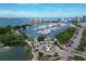 Aerial view of a marina and park with boats and waterfront at 555 S Gulfstream Ave # 804, Sarasota, FL 34236