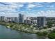 Aerial perspective of waterfront buildings and landscape at 555 S Gulfstream Ave # 804, Sarasota, FL 34236
