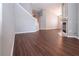 Bright living room with fireplace and laminate wood floors at 13814 Nighthawk Ter, Lakewood Ranch, FL 34202