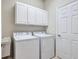 Laundry room with washer, dryer, cabinets and utility sink at 9019 Heritage Sound Dr, Bradenton, FL 34212