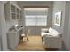 Bright office space with built-in shelving, a window with blinds, and a cozy seating area at 7818 33Rd E St, Sarasota, FL 34243