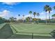 Green tennis court with fencing and palm trees at 9973 Key Haven Rd, Seminole, FL 33777