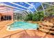 Inviting pool with waterfall feature and screened enclosure at 9915 Old Hyde Park Pl, Bradenton, FL 34202