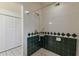 Walk-in shower with green and white diamond patterned tile at 1922 Field Rd, Sarasota, FL 34231