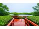 Wooden dock overlooking a scenic river surrounded by lush green vegetation at 9612 Valencia Cv, Bradenton, FL 34210