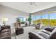 Relaxing living room featuring leather sofas, a large TV and natural light at 4013 Catalina Dr # 4013, Bradenton, FL 34210