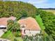 An aerial view showcasing a house with a large backyard and surrounding trees at 9115 Kingsbury Pl, Bradenton, FL 34212