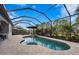 Gorgeous screened-in pool area with brick pavers, luxurious landscaping, and a relaxing spa at 7004 Highgate Ln, Bradenton, FL 34202