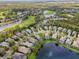Aerial view showing home's setting within a golf course community near a lake at 12121 Thornhill Ct, Lakewood Ranch, FL 34202