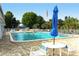 Inviting community pool with lounge chairs and umbrellas at 2020 Riverbluff Pkwy # V329, Sarasota, FL 34231