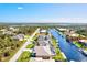 Wide aerial view of a canal, showcasing multiple waterfront homes at 15912 Melport Cir, Port Charlotte, FL 33981