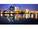 Aerial view of waterfront high rise building at night at 1233 N Gulfstream Ave # 1001, Sarasota, FL 34236
