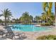 Stunning resort-style pool surrounded by palm trees at 14611 Barefoot Ln, Parrish, FL 34219