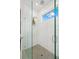 Shower with glass enclosure and rain shower head with decorative hanging plant at 577 Venice Ln, Sarasota, FL 34242