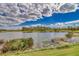 Scenic view of a tranquil lake with lush greenery under a partly cloudy sky at 8926 Shadyside Ln, Land O Lakes, FL 34637