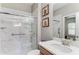 Clean bathroom with a shower/tub combo and marble finishes at 5016 Savona Run, Bradenton, FL 34211