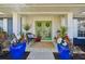 Inviting front porch with green double doors, flanked by large blue planters and a cozy seating area at 218 Brandywine Circle, Englewood, FL 34223